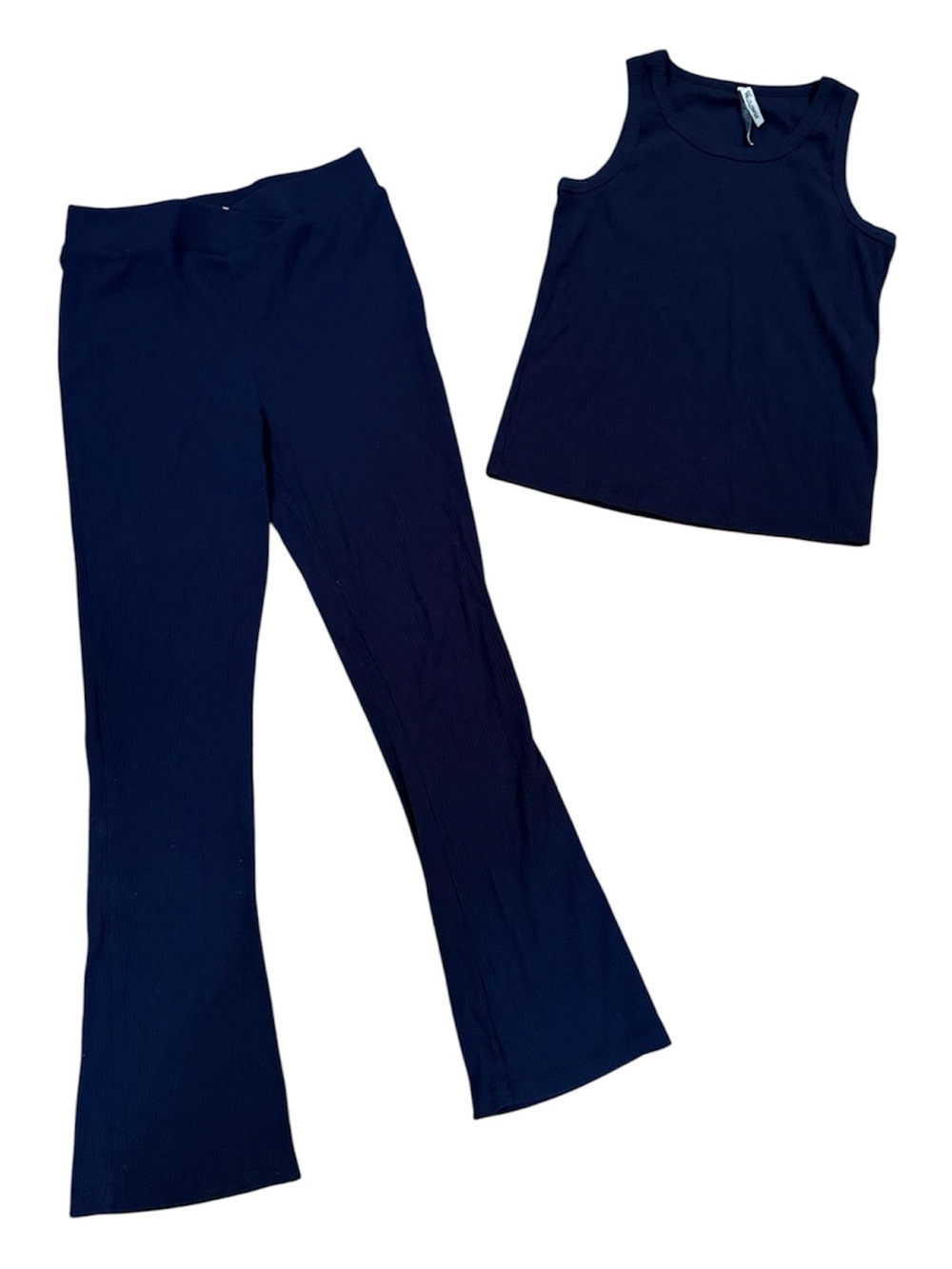 Navy Ribbed Tank and Flared Pants Set in size M